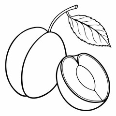 Simple Purple Plum Fruit with Green Leaf – Vector SVG Illustration