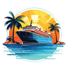 Luxury Cruise Ship and Cocktail Glass Icon Vector for Travel Ads and Websites