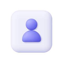 Person or user sign on square button. User profile, contact. Social network, communication and user interface concept. 3d vector icon. Cartoon minimal style.