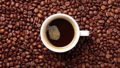 Fototapeta premium close-up warm coffee with coffee bean background