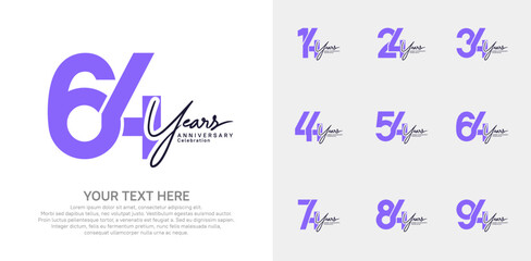 Anniversary logo set vector design, purple color for celebration event