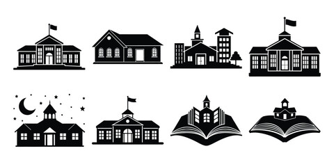 Naklejka premium School building silhouette vector set