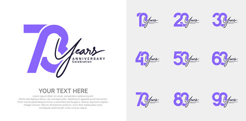 Anniversary logo set vector design, purple color for celebration event