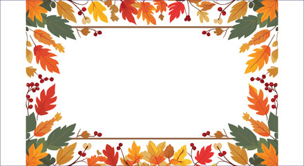 Colorful Autumn Leaves Decorative Frame With White Copy Space