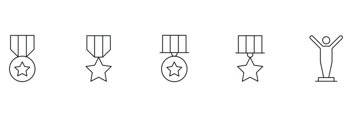 Achievement award badge medal winner champion star victory honor success recognition celebration reward ceremony trophy podium icon vector illustration.