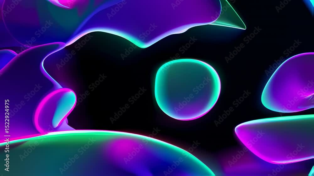 Poster abstract fluid shapes dynamically transform with vibrant neon gradients and smooth motion