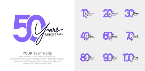 Anniversary logo set vector design, purple color for celebration event