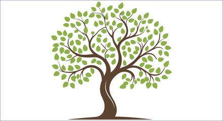 Obraz premium Tree Illustration With Green Leaves And Brown Branches On White