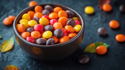 Colorful Autumn Candy Candies in Bowl Fall Treats Sweet Chocolate Candies