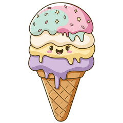 ice cream vector illustration on white background.ice cream,cone,chocolate,vanilla,pink,illustration.