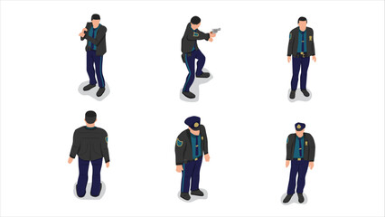 isometric view of blue and black police officer policeman