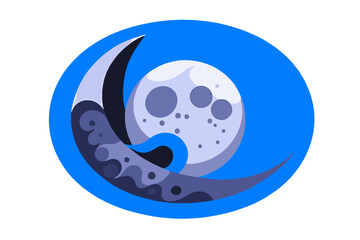 Obraz premium Abstract Crescent Moon Illustration in Blue Tones- Modern Lunar Graphic Design- Night Sky Moon Phase Art- Stylish Moon Logo for Branding and Design Projects