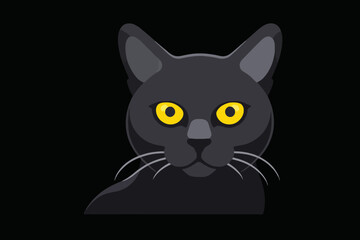 Obraz premium Black Cat Illustration with Piercing Yellow Eyes - Graphic Animal Design - Ideal for Halloween and Pet Lovers - Minimalist Cat Art