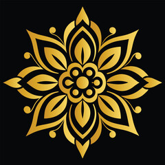 Golden Mandala Design: A Black Background with an Intricate Floral Pattern