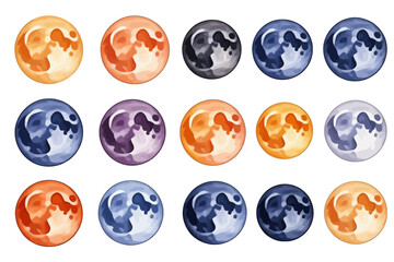 Colorful Watercolor Moon Phases Illustration - Lunar Cycle Art with Planets - Celestial Astronomy Design - Educational Science Chart Print