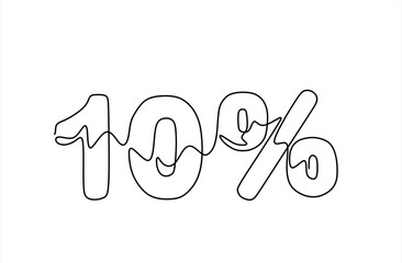 Obraz premium 10 percent off discount in continuous one line art style. Holiday season sale special offer. Simple vector illustration. Hand drawn one line vector. Editable stroke 