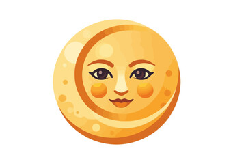 Fototapeta premium Cute Moon Face Illustration-Smiling Moon with Cheeks-Whimsical Celestial Art for Nursery Decor-Dreamy Night Sky Imagery-Moon Character Clip Art