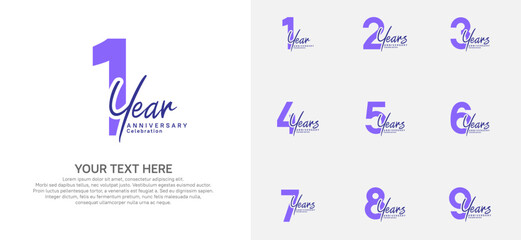 Anniversary logo set vector design, purple and black color for celebration event