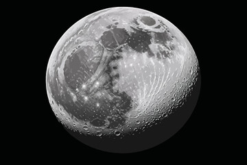 Naklejka premium Detailed Full Moon Image-Lunar Surface with Craters and Mare-High Resolution Photography of Earth's Moon-Astronomy and Space Exploration-Moon Phases Visible