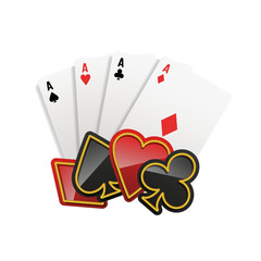 Card fan with 3D icons of card suits. Vector 3d illustration