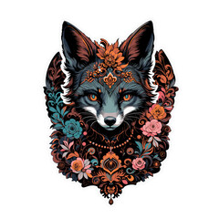 Elegant fox print with floral accents for a t-shirt design