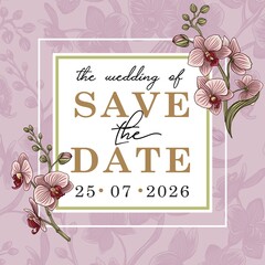 Vintage vector illustration with orchid flowers on changeable background. Floral design template for wedding invitation, greeting card, notebook cover, flyer or certificate.