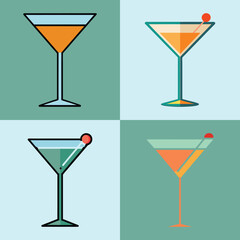 Martini Glass Flat Illustration Simple Cocktail Drink Vector in Flat Style