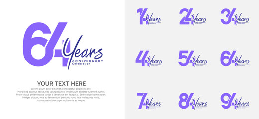 Anniversary logo set vector design, purple and black color for celebration event