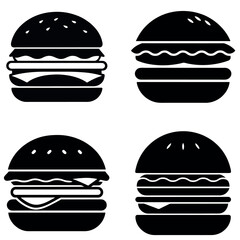 Four Black and White Burger Icons in a Quad Format Simple Design Elements