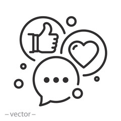 social media icon, feedback, comments and positive reviews, simple web symbols, thin line symbol on white background, editable stroke vector illustration