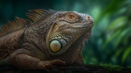 Obraz premium Close-up of a vibrant iguana in a natural setting.