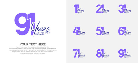 Anniversary logo set vector design, purple and black color for celebration event