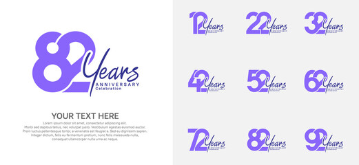 Anniversary logo set vector design, purple and black color for celebration event