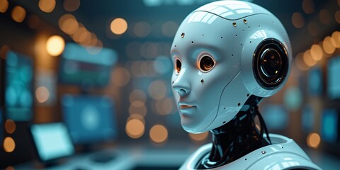 AI Face Profile in Code Particles - Abstract AI Eye in Circuit Board	
