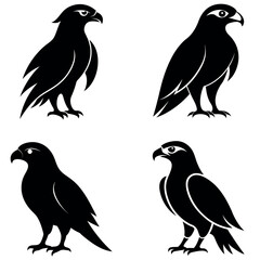 Four Different Black Silhouette Illustrations of Eagles with Different Poses Against White Background