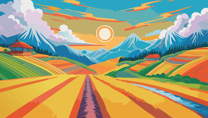 Fototapeta premium Colorful Boho Abstract Nature Vector – Vibrant Botanical and Organic Shapes Illustration