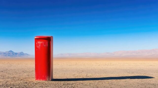 Bright Red Mailbox Stands Alone in a Desert Landscape Under Clear Blue Sky4k video footage