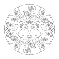 Mandala. Cats and Flowers.	