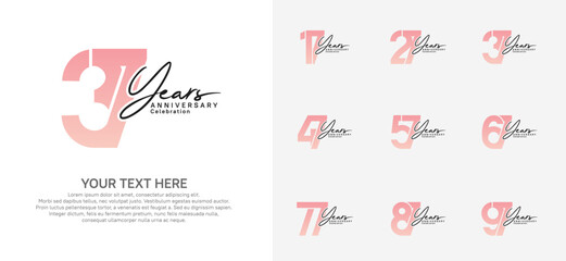 Anniversary logo set vector design, pink and black color for celebration event