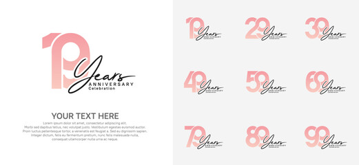 Anniversary logo set vector design, pink and black color for celebration event