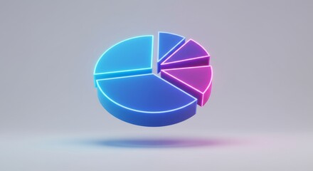 Obraz premium Futuristic Neon Pie Chart Data Visualization - Abstract 3D neon pie chart, blue and purple, symbolizes data, progress, analysis, technology, and future