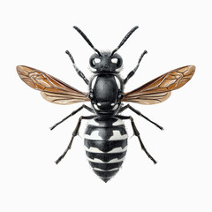 Detailed Close-up of a Black and White Wasp