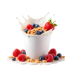 Delicious Cereal with Berries and Milk Splash