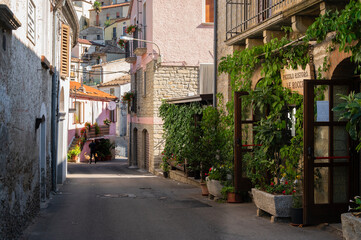 view of the center of Pietrapertosa village inside the Dolomiti Lucane, Potenza province, Basilicata