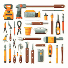 Colorful Cartoon Construction Tools Vector Illustration for Industrial Projects