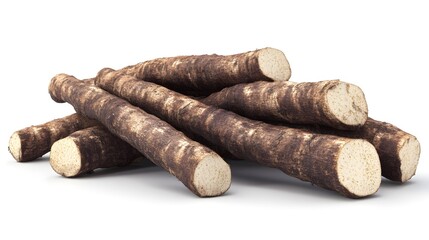 Scientific Illustration of Cassava Root on a Clean White Background Revealing Detailed Anatomical Textures and Natural Subtle Shadowing