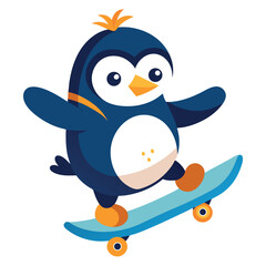 Obraz premium Playful Cartoon Penguin Balances on Skateboard with Style and Animation Flair