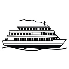 Obraz premium ferry black silhouette vector, Simple silhouette Design vector icon with white background. Water transportation vector illustration 