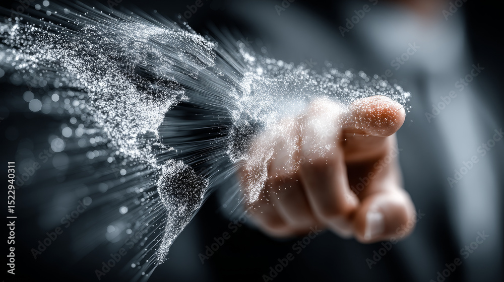 Poster edge computing: businessman holding virtual interface panel of digital device on global networking, 