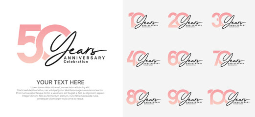 Anniversary logo set vector design, pink and black color for celebration event